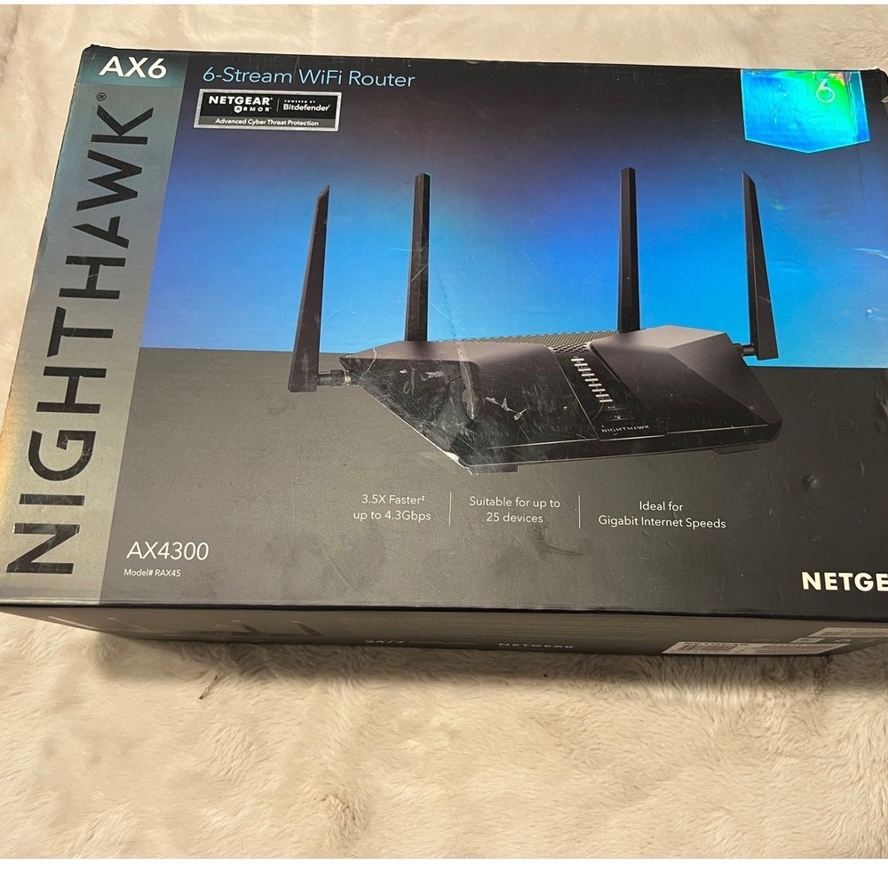 Netgear Nighthawk AX6 WiFi 6 Router 6-Stream AX4300 RAX45 Black